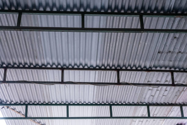 istock silver iron canopy covering the sunlight at the auto garage 1401066721
