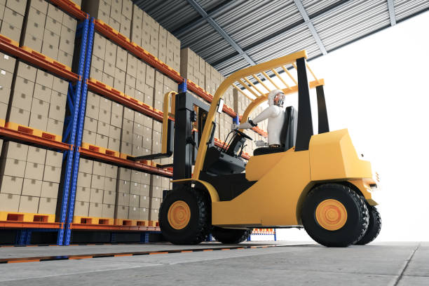 istock Automation warehouse with robot driving forklift 1401067181