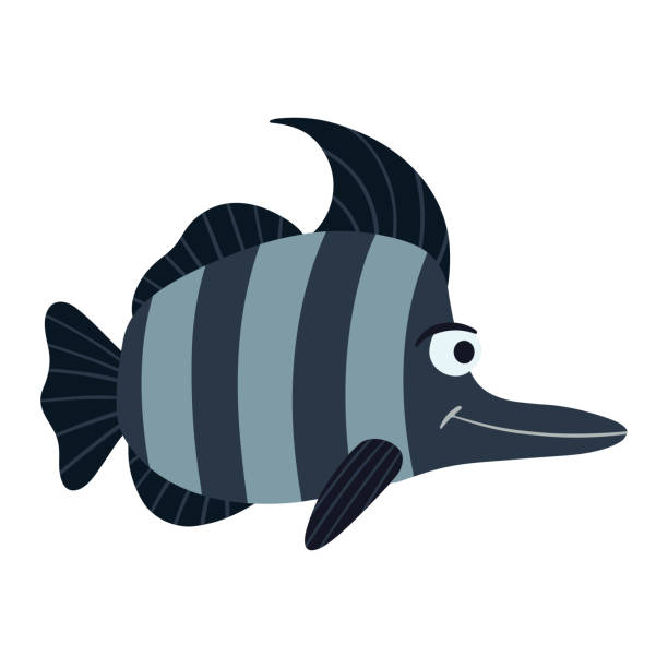 istock Sea fish. Cute underwater character.  A tropical underwater aquatic creature. Vector illustration on a white background in cartoon style. 1401067398