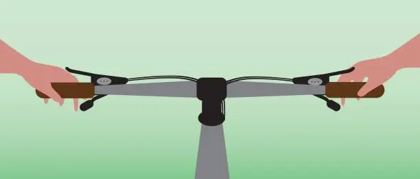 Vector illustration of Bike handlebar and cyclist's hands, Flat vector stock illustration
