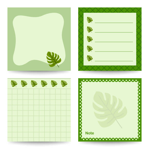 illustrations, cliparts, dessins animés et icônes de jeu de blocs-notes carrés avec monstera - palm leaves