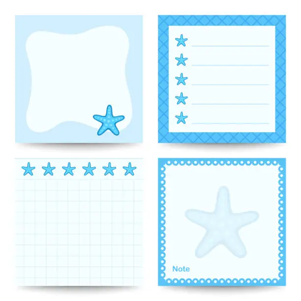 Vector illustration of Set of square notepads with Starfish