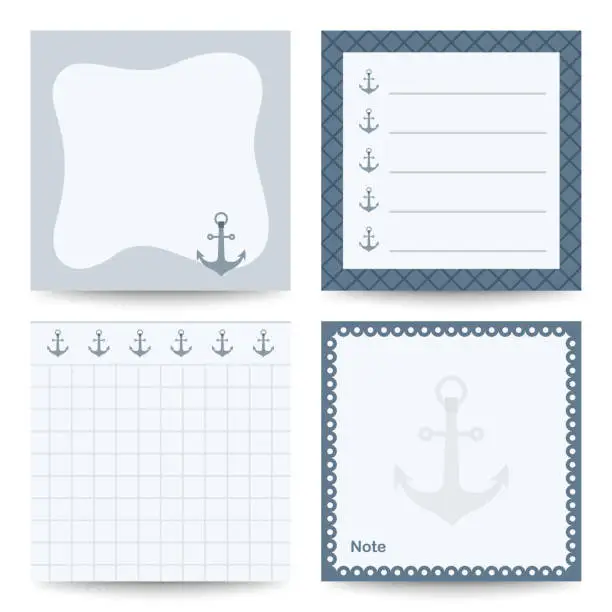 Vector illustration of Set of square notepads with Anchor