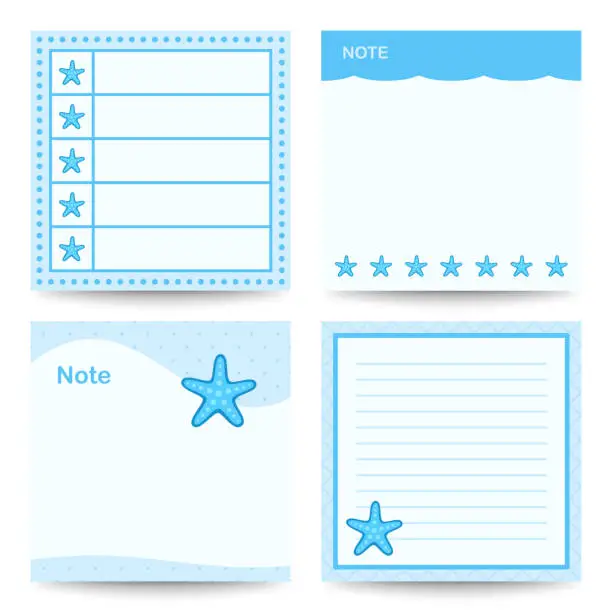 Vector illustration of Set of square notepads with Starfish
