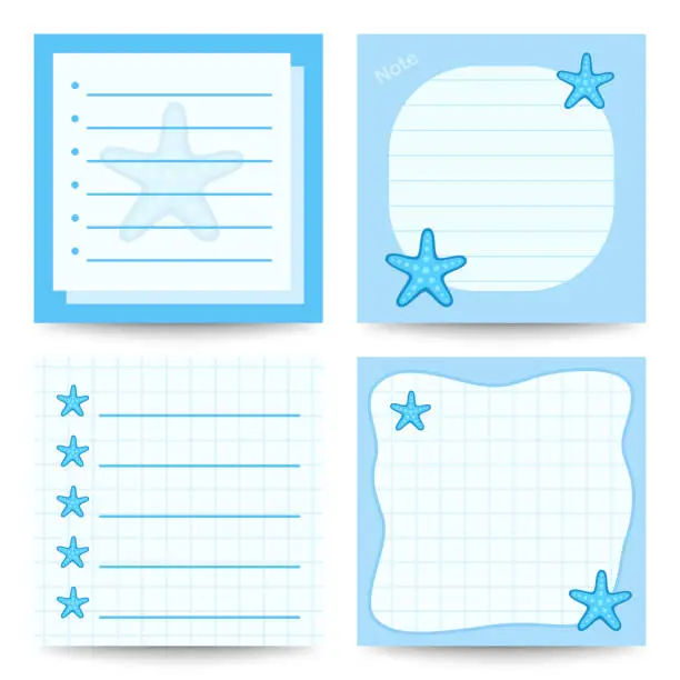 Vector illustration of Set of square notepads with Starfish
