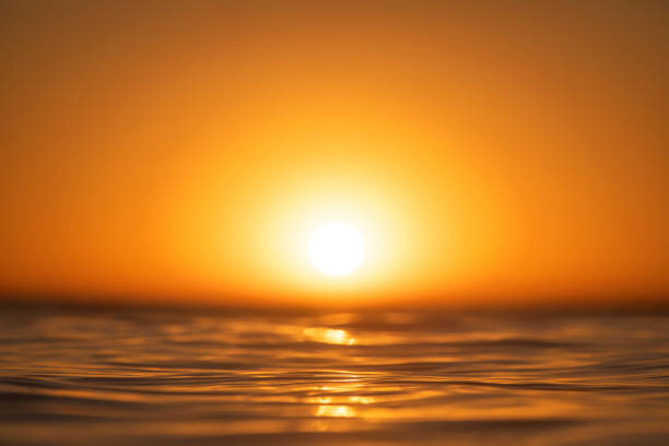 istock Shallow depth of field scene of sun setting over the ocean surface 1401072617