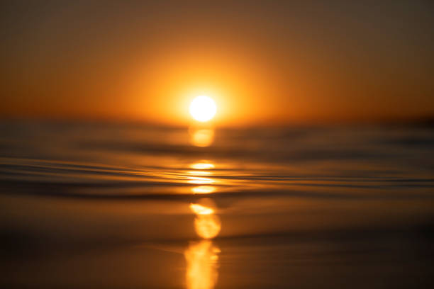 istock Shallow depth of field scene of sun setting over the ocean surface 1401072695