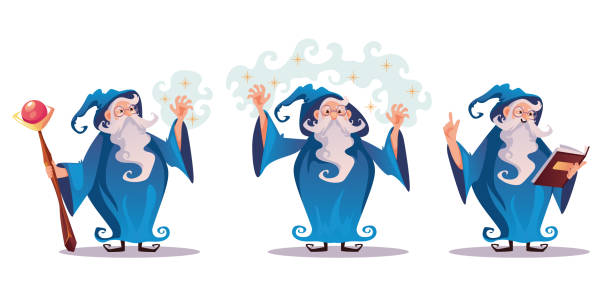Wizard magician character isolated set. Vector flat cartoon graphic design illustration Wizard magician character isolated set. Vector flat cartoon graphic illustration merlin the wizard stock illustrations