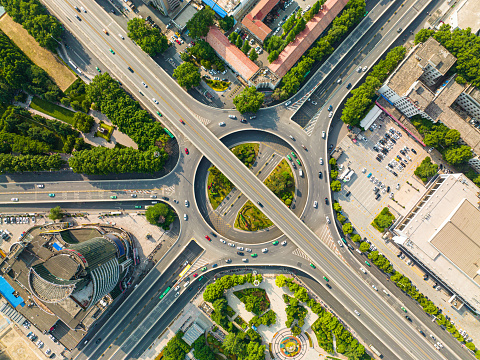 Aerial view of urban circular roads transportation,Zhengzhou city,China