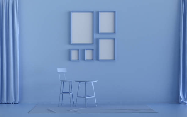 istock Single color monochrome light blue color interior room, 5 poster frames 1401087289