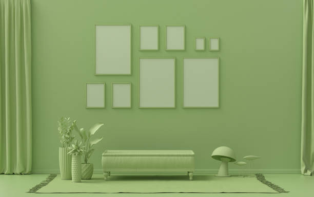 istock flat light green color room, gallery wall template with 9 frames 1401087383