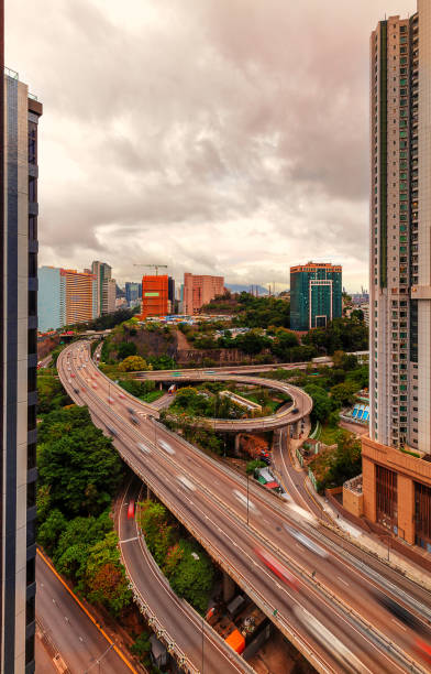 istock Car Light Trails of Tsuen Tsing Interchange and Tsuen Wan Road 1401092784