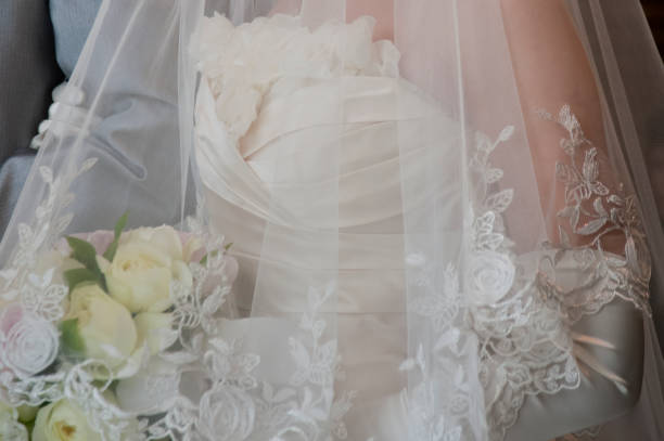 Bridal image, wedding dress beautiful bride with wedding bouquet