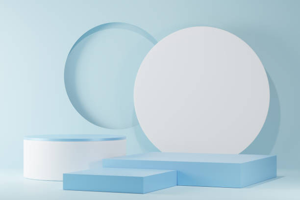 istock 3d background products Show pedestal scenes with geometric platforms white background. with podium. Stand to display cosmetic products on stage. 3d render, 3d illustration 1401096582
