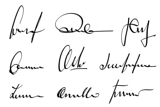 Signatures set Vector collection of imaginary signatures or autographs. Carefully layered and grouped for easy editing. calligraphy writing stock illustrations