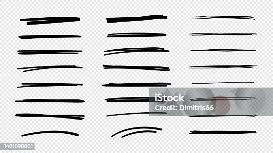 istock Vector hand drawn collection of underlines and highlight lines 1401098801