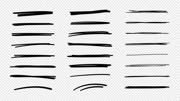 Vector hand drawn collection of underlines and highlight lines Vector set of underlines on transparent background in a row stock illustrations