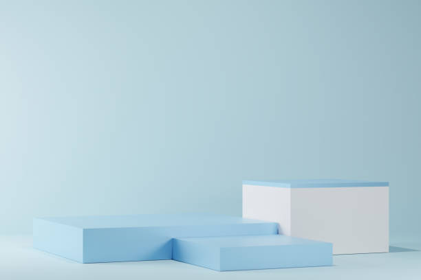 istock 3d background products Show pedestal scenes with geometric platforms white background. with podium. Stand to display cosmetic products on stage. 3d render, 3d illustration 1401100165