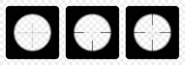 Vector illustration of Set of realistic sniper or hunting rifle sights with crosshairs on transparent background - vector