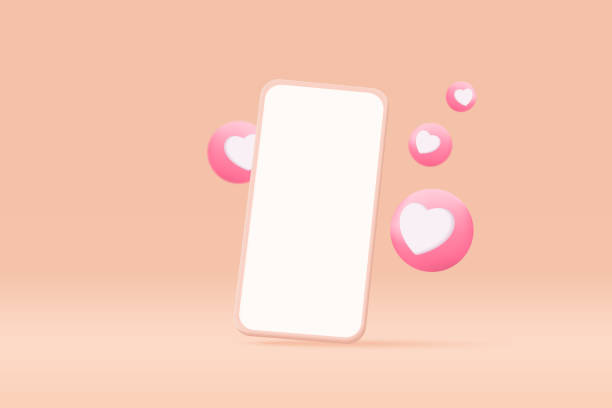 istock 3D social media online platform concept, online social communication on applications, Mobile phone with heart and love emoji icon, like and play in red bubble 3d icons. 3d vector render concept 1401107158