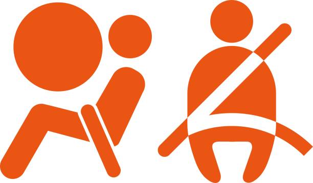 sicherheitsgurt tragen und airbag-icon-set / illustrationsmaterial (vektorillustration) - driving school flash stock-grafiken, -clipart, -cartoons und -symbole