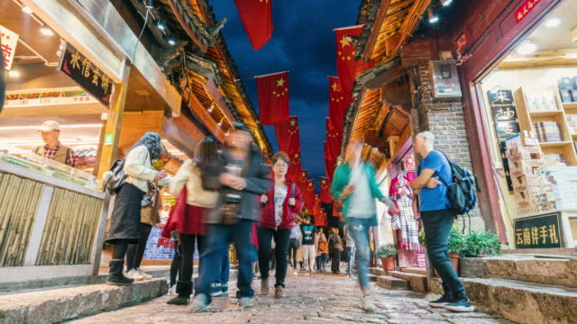 Time lapse Crowd of Pedestrian walking in Lijiang Old Town