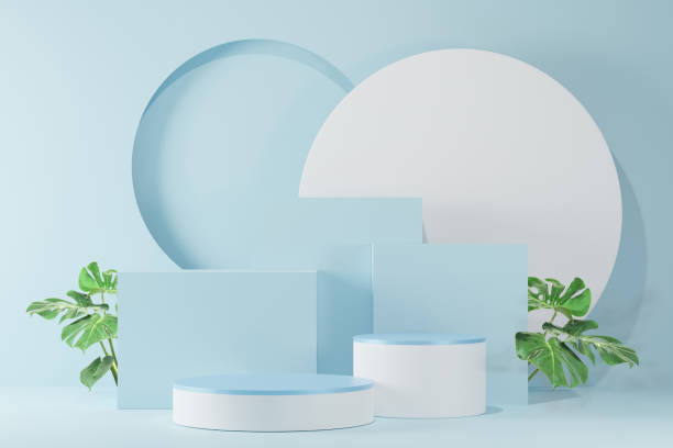 istock 3d background products Show pedestal scenes with geometric platforms white background. with podium. Stand to display cosmetic products on stage. 3d render, 3d illustration 1401113721