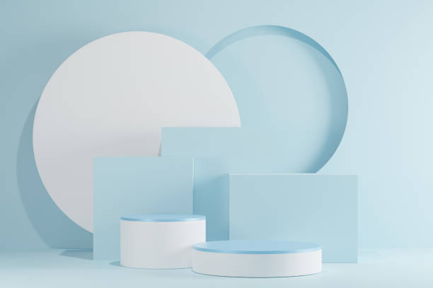 istock 3d background products Show pedestal scenes with geometric platforms white background. with podium. Stand to display cosmetic products on stage. 3d render, 3d illustration 1401113734