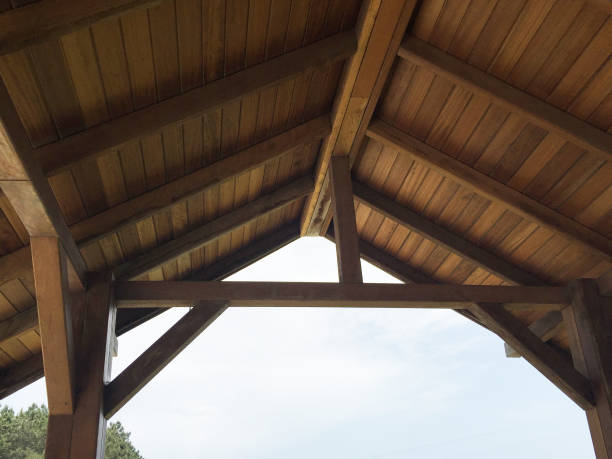 istock Wooden ceiling, wooden roof structure 1401114194
