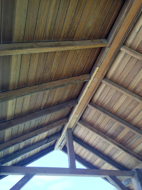 istock Wooden ceiling, wooden roof structure 1401114204