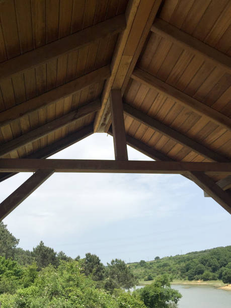 istock Wooden ceiling, wooden roof structure 1401114216