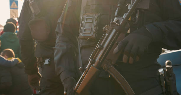istock Romanian soldiers holding automatic rifles during a public ceremony. 1401119060