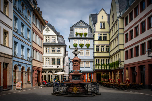 Frankfurt, Germany - April 21, 2022: The Dom-Roemer-Project is a long running reconstruction project to rebuild the old city center of Frankfurt in the style of the pre-war architecture. Since 9.5.2018 this quarter is opened for tourists as a new attraction in Frankfurt.
