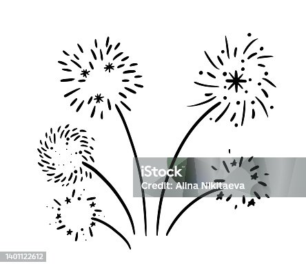 istock Vector fireworks illustration isolated on white in doodle comic scribble sketch style. 1401122612