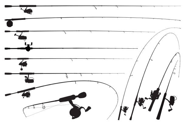 sylwetka wektorowa wędki. ilustracja spinningów - fishing reel stock illustrations