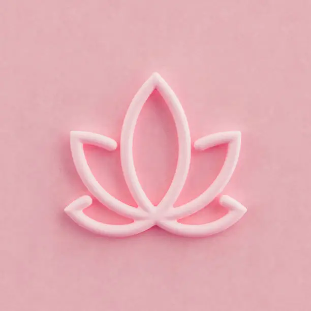 Single color beauty icon, pink color lotus flower 3D icon in pink background, 3d rendering, outline icon
