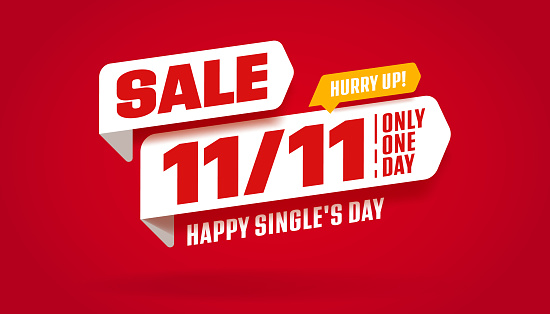 Sale banner for 11.11 shopping day. Discount poster template for marketing advertising. Global sale event only one day vector illustration