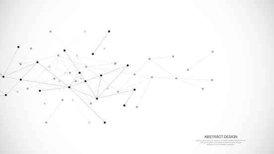 Abstract background and geometric pattern with connecting the dots and lines. Networking concept, internet connection and global communication. Vector illustration