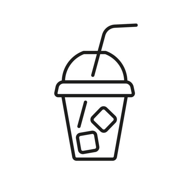 ilustrações de stock, clip art, desenhos animados e ícones de iced coffee line icon - caffeine drink coffee cafe