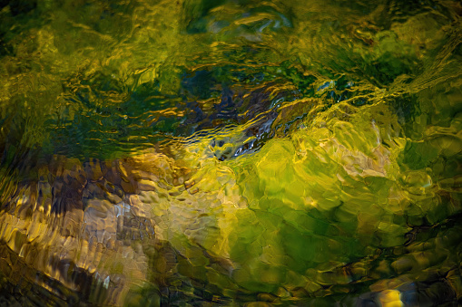 Swirly abstract water wave pattern in yellow green pastel colors.\nCopy space provided.\nLocation: Sveti-Konstantin, Bulgaria