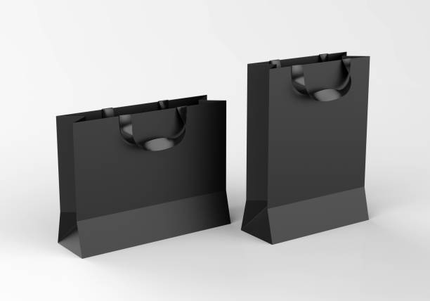istock Black paper bag mockup on white background, template for graphic designers presentations and portfolios. 3D rendering. 1401129452