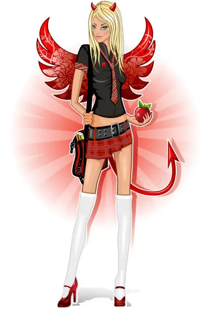 Vector illustration of Devil schoolgirl