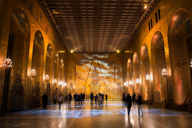Golden Room of Stockholm City hall stock photo