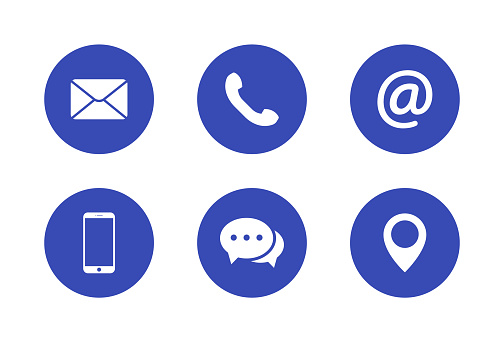 Contact us icon set. Communication symbols. Social network icons. Vector illustration.