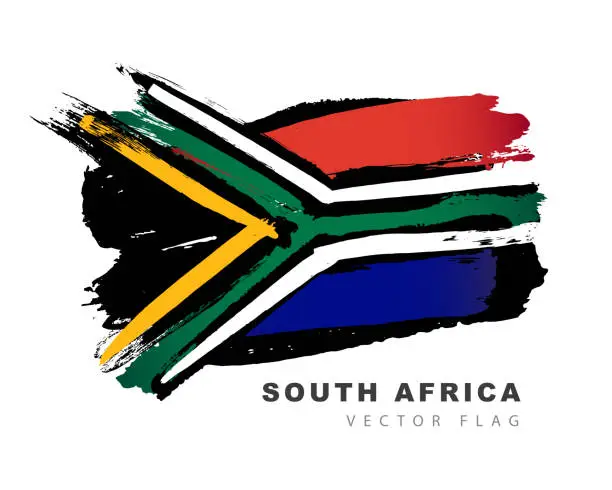 Vector illustration of Flag of South Africa. Colored brush strokes drawn by hand. Vector illustration isolated on white background.