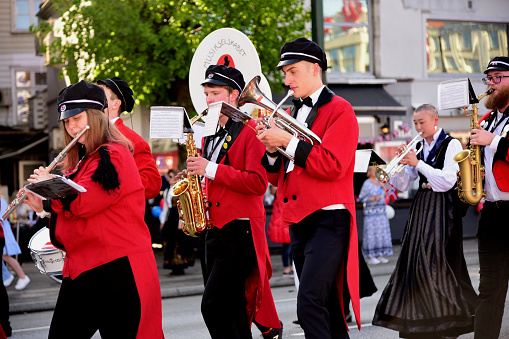 Noordwijk, Netherlands - April 22, 2023: The traditional flowers parade Bloemencorso from Noordwijk to Haarlem in the Netherlands.