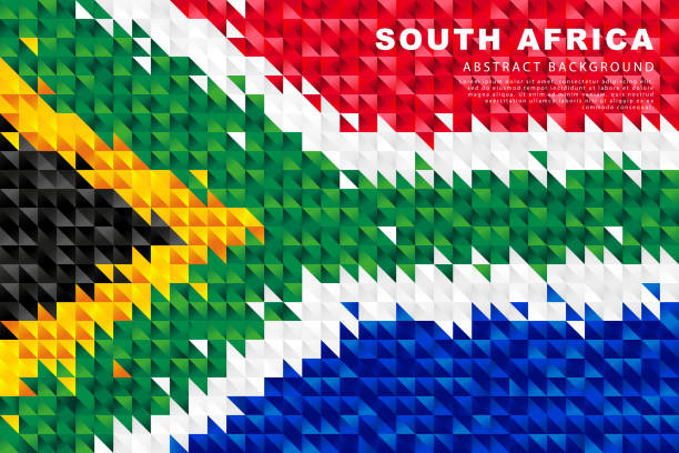 флаг южной африки. абстрактный фон из небольших треугольников в виде красочных черных, красных, синих, зеленых, белых и желтых полос южноафр - africa backgrounds canvas celebration stock illustrations