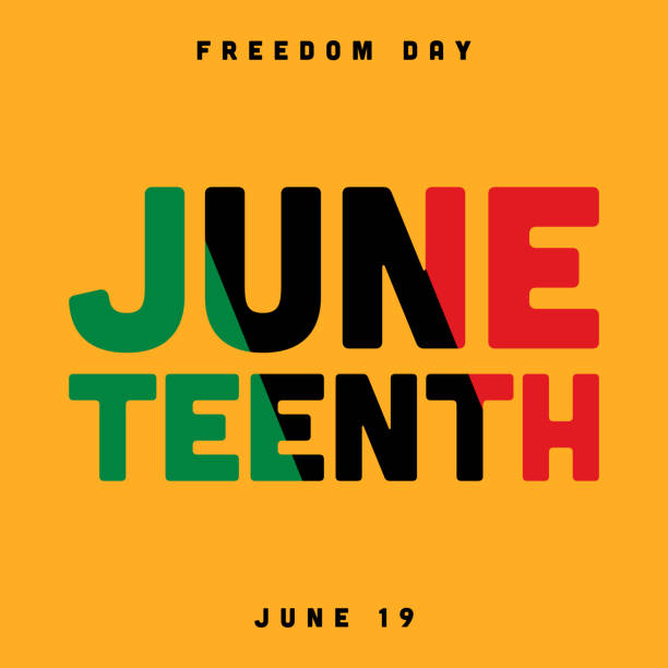 Juneteenth Freedom Day Vector Illustration Juneteenth Square Banner with Pan-African Flag Text on Orange Background. Juneteenth Freedom Day Typography Banner Vector. Good for Social Media Post equality juneteenth stock illustrations