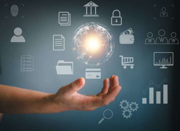 istock hand holding a Earth globle in technology concept. 1401135958