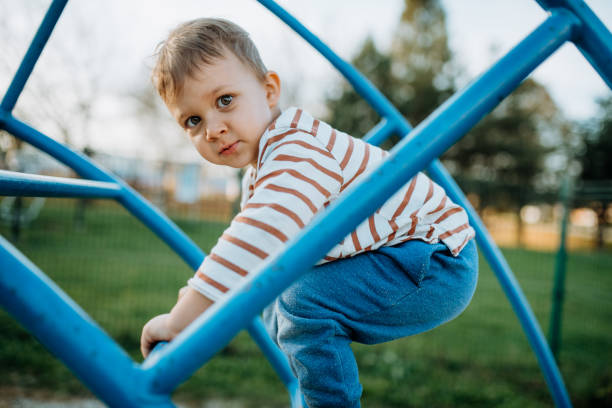 istock A little boy playing on outdoor playground. 1401141417
